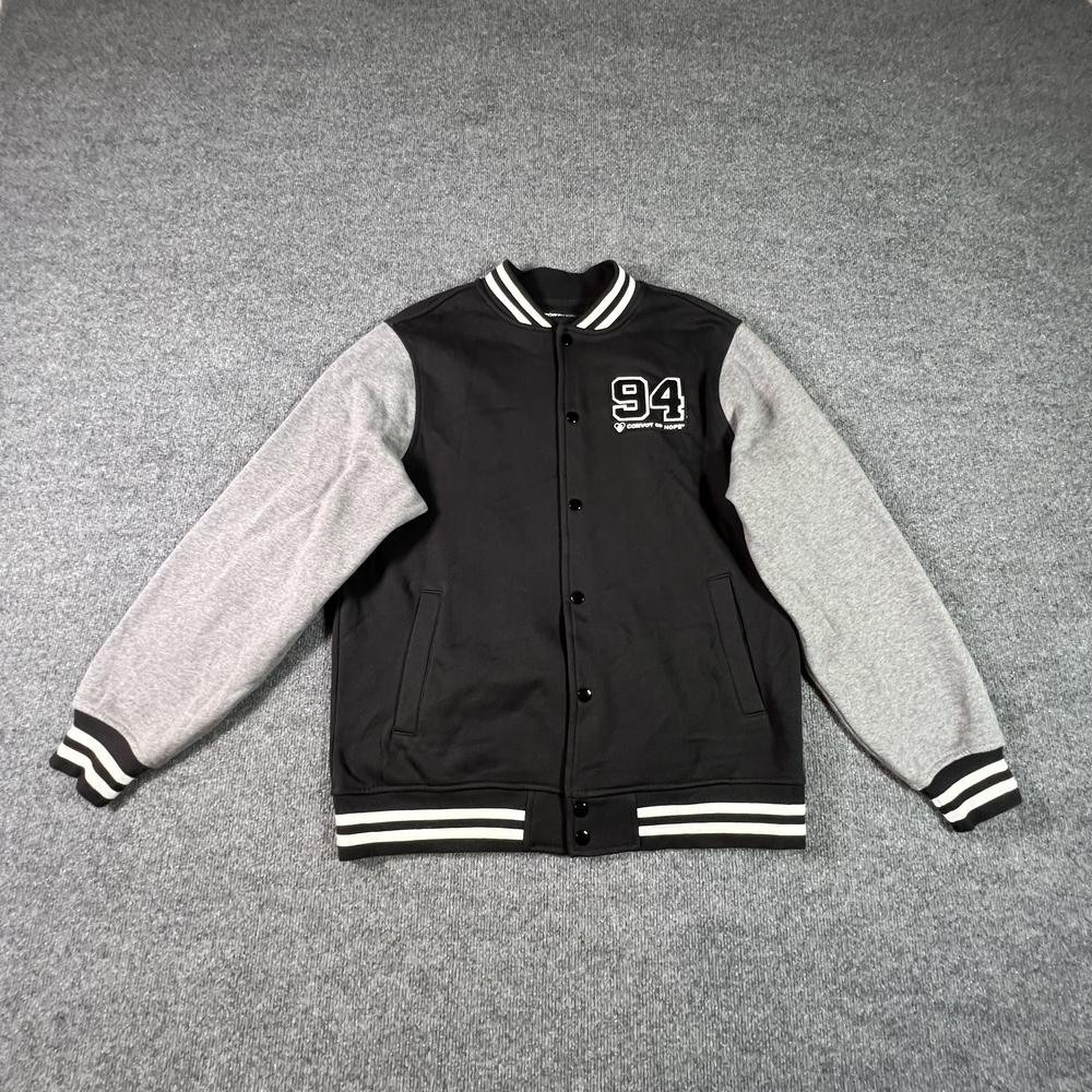 Sport-Tek Varsity Jacket Men's L Black Cotton Fleece-Lined Performance Button-Up